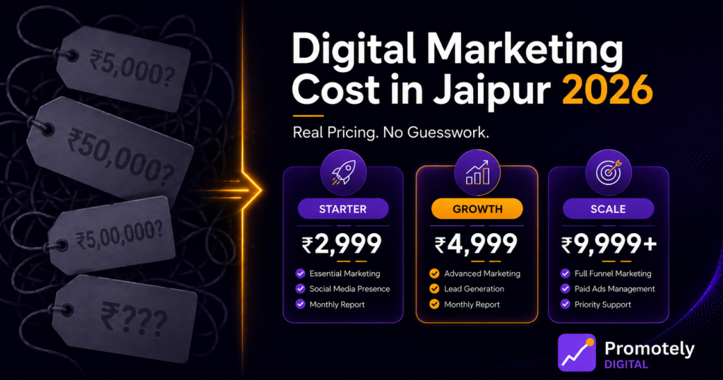 Digital marketing cost in Jaipur 2026 — Promotely pricing tiers Starter, Growth, Scale
